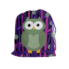 Green and purple owl Drawstring Pouches (Extra Large)