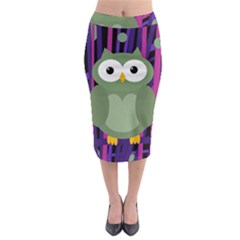 Green and purple owl Midi Pencil Skirt