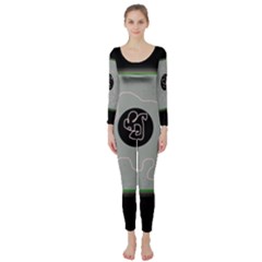 Gray Abstract Art Long Sleeve Catsuit by Valentinaart