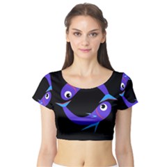 Blue Fishes Short Sleeve Crop Top (tight Fit) by Valentinaart