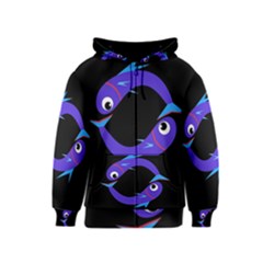 Blue Fishes Kids  Zipper Hoodie by Valentinaart