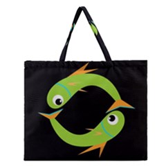 Green Fishes Zipper Large Tote Bag by Valentinaart