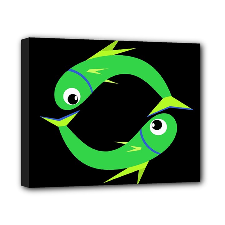 Green fishes Canvas 10  x 8 