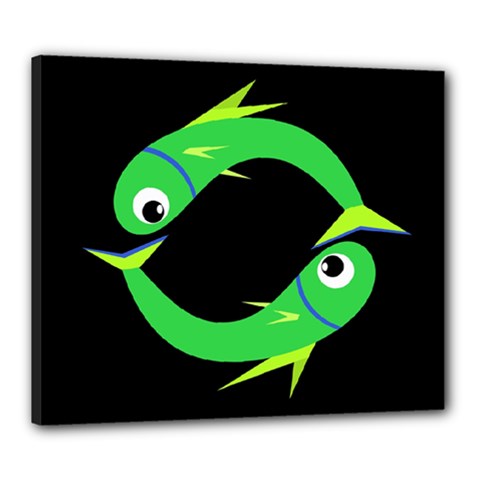 Green Fishes Canvas 24  X 20  by Valentinaart