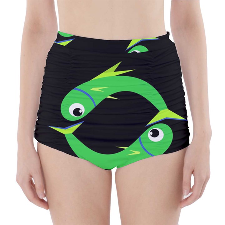 Green fishes High-Waisted Bikini Bottoms