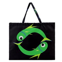 Green Fishes Zipper Large Tote Bag by Valentinaart