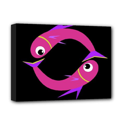 Magenta Fishes Deluxe Canvas 16  X 12   by Valentinaart