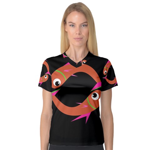 Orange Fishes Women s V-neck Sport Mesh Tee by Valentinaart