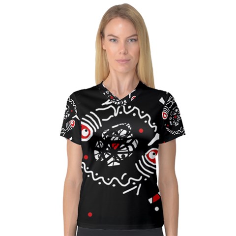 Abstract Fishes Women s V-neck Sport Mesh Tee by Valentinaart