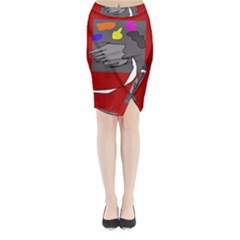 Red Abstraction By Moma Midi Wrap Pencil Skirt by Valentinaart