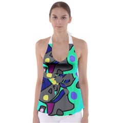 Blue Comic Abstract Babydoll Tankini Top by Valentinaart