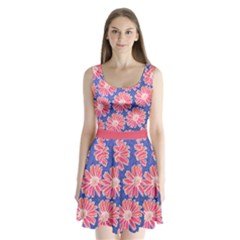 Pink Daisy Pattern Split Back Mini Dress 