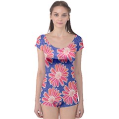 Pink Daisy Pattern Boyleg Leotard 