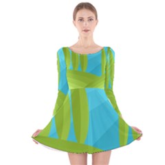 Green And Blue Landscape Long Sleeve Velvet Skater Dress by Valentinaart