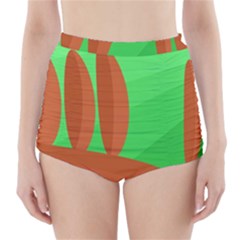 Green And Orange Landscape High-waisted Bikini Bottoms by Valentinaart