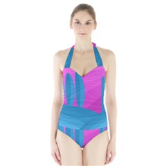 Pink And Blue Landscape Halter Swimsuit by Valentinaart