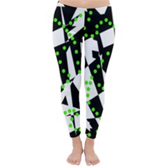 Black, White And Green Chaos Winter Leggings  by Valentinaart