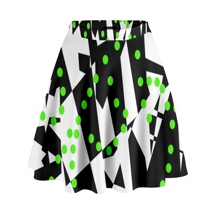 Black, white and green chaos High Waist Skirt