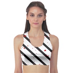 Elegant Black, Red And White Lines Sports Bra by Valentinaart