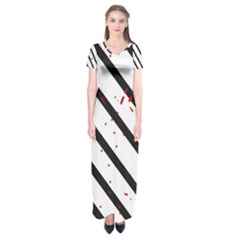 Elegant Black, Red And White Lines Short Sleeve Maxi Dress