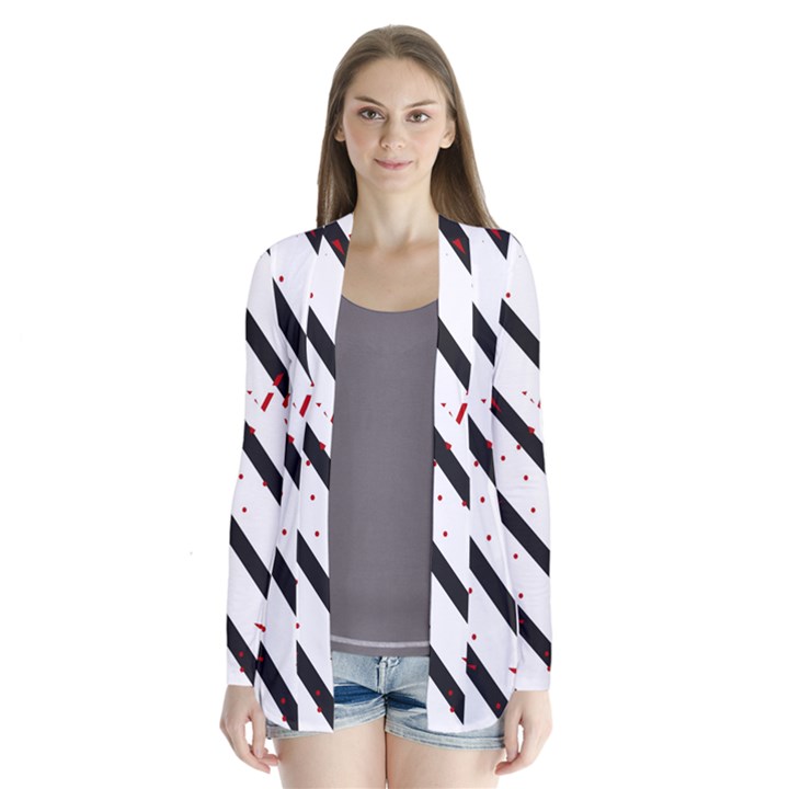 Elegant black, red and white lines Drape Collar Cardigan