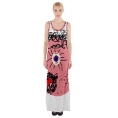 Abstract Face Maxi Thigh Split Dress by Valentinaart