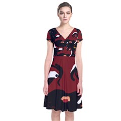 Abstract Face  Short Sleeve Front Wrap Dress by Valentinaart