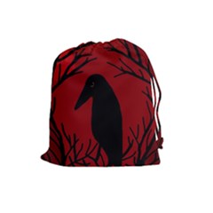 Halloween Raven - Red Drawstring Pouches (large)  by Valentinaart