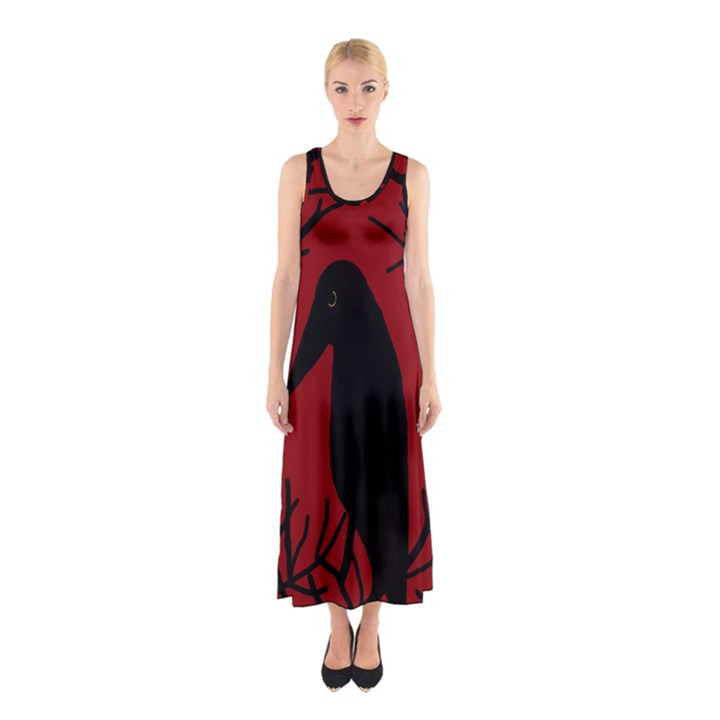 Halloween raven - red Sleeveless Maxi Dress
