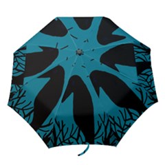 Halloween Raven - Blue Folding Umbrellas by Valentinaart