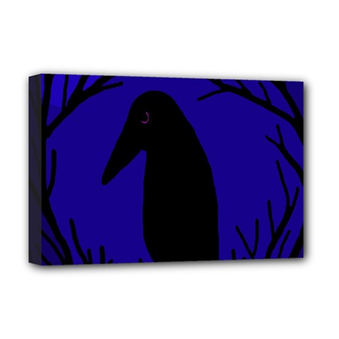 Halloween Raven - Deep Blue Deluxe Canvas 18  X 12   by Valentinaart
