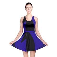 Halloween Raven - Deep Blue Reversible Skater Dress by Valentinaart