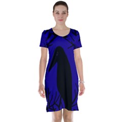 Halloween Raven - Deep Blue Short Sleeve Nightdress by Valentinaart