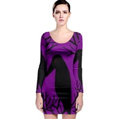 Halloween raven - purple Long Sleeve Bodycon Dress