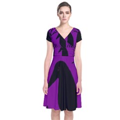 Halloween raven - purple Short Sleeve Front Wrap Dress