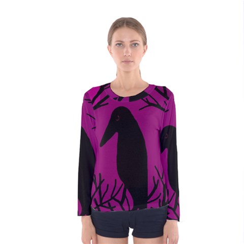 Halloween Raven - Magenta Women s Long Sleeve Tee by Valentinaart