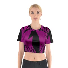 Halloween Raven - Magenta Cotton Crop Top by Valentinaart