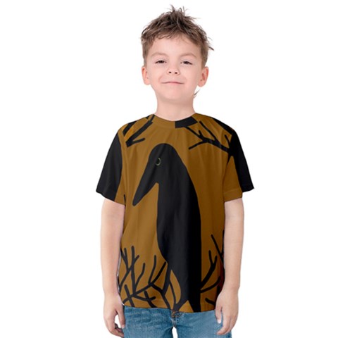 Halloween Raven - Brown Kid s Cotton Tee by Valentinaart