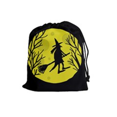 Halloween Witch - Yellow Moon Drawstring Pouches (large) 