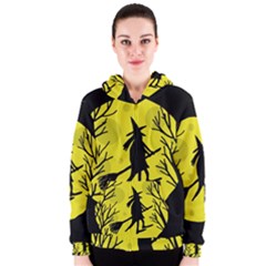 Halloween Witch - Yellow Moon Women s Zipper Hoodie by Valentinaart