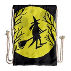 Halloween Witch - Yellow Moon Drawstring Bag (large) by Valentinaart