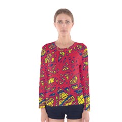 Yellow And Red Neon Design Women s Long Sleeve Tee