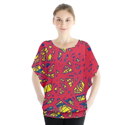 Yellow And Red Neon Design Blouse by Valentinaart