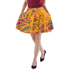 Orange Neon Chaos A-line Pocket Skirt by Valentinaart