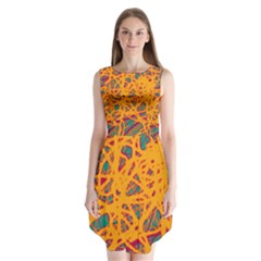 Orange Neon Chaos Sleeveless Chiffon Dress   by Valentinaart