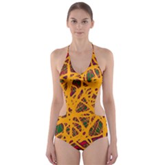 Yellow Neon Chaos Cut-out One Piece Swimsuit by Valentinaart