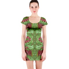 Bleeding Hearts Forest Short Sleeve Bodycon Dress by pepitasart