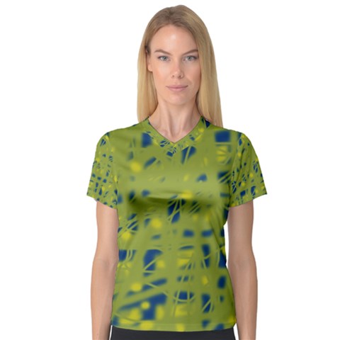 Green And Blue Women s V-neck Sport Mesh Tee by Valentinaart