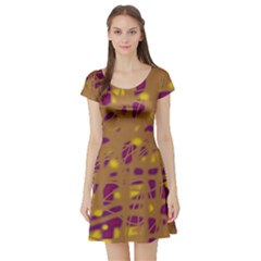 Brown And Purple Short Sleeve Skater Dress by Valentinaart