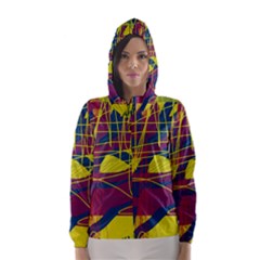 Yellow High Art Abstraction Hooded Wind Breaker (women) by Valentinaart